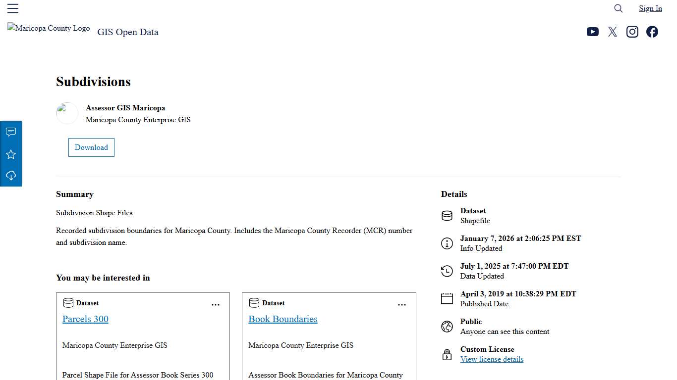 Subdivisions GIS Open Data